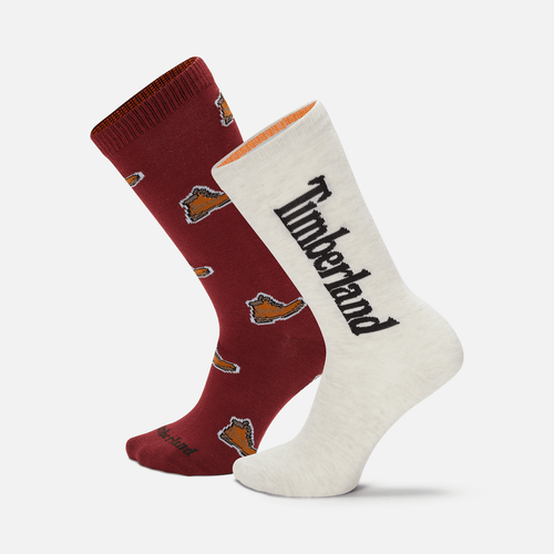 2Pack Timberland All Over Print Crew Sock TBL Wine Red HERO