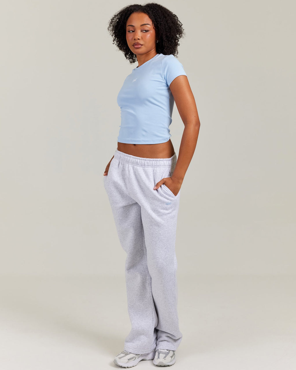 Omni Straight Leg Trackpants - Grey Marle/Light Blue