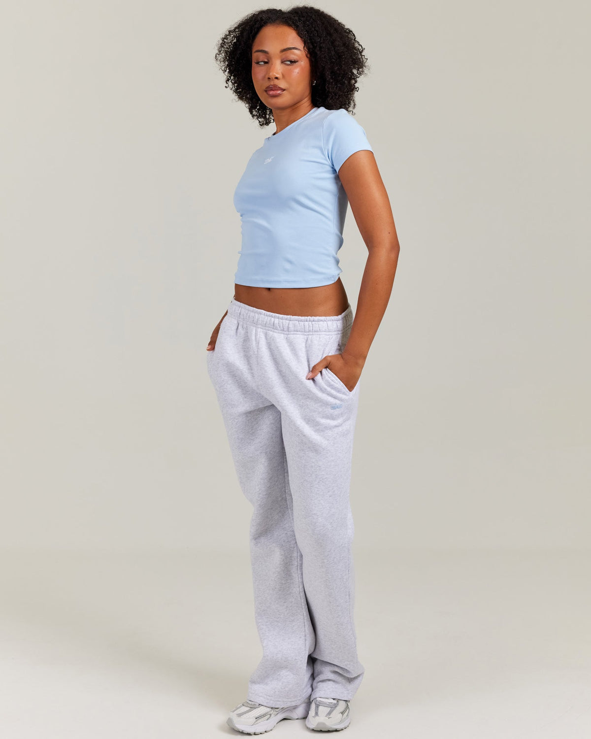 Omni Straight Leg Trackpants - Grey Marle/Light Blue