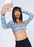 Becca Long Sleeve Crop Top Green Check