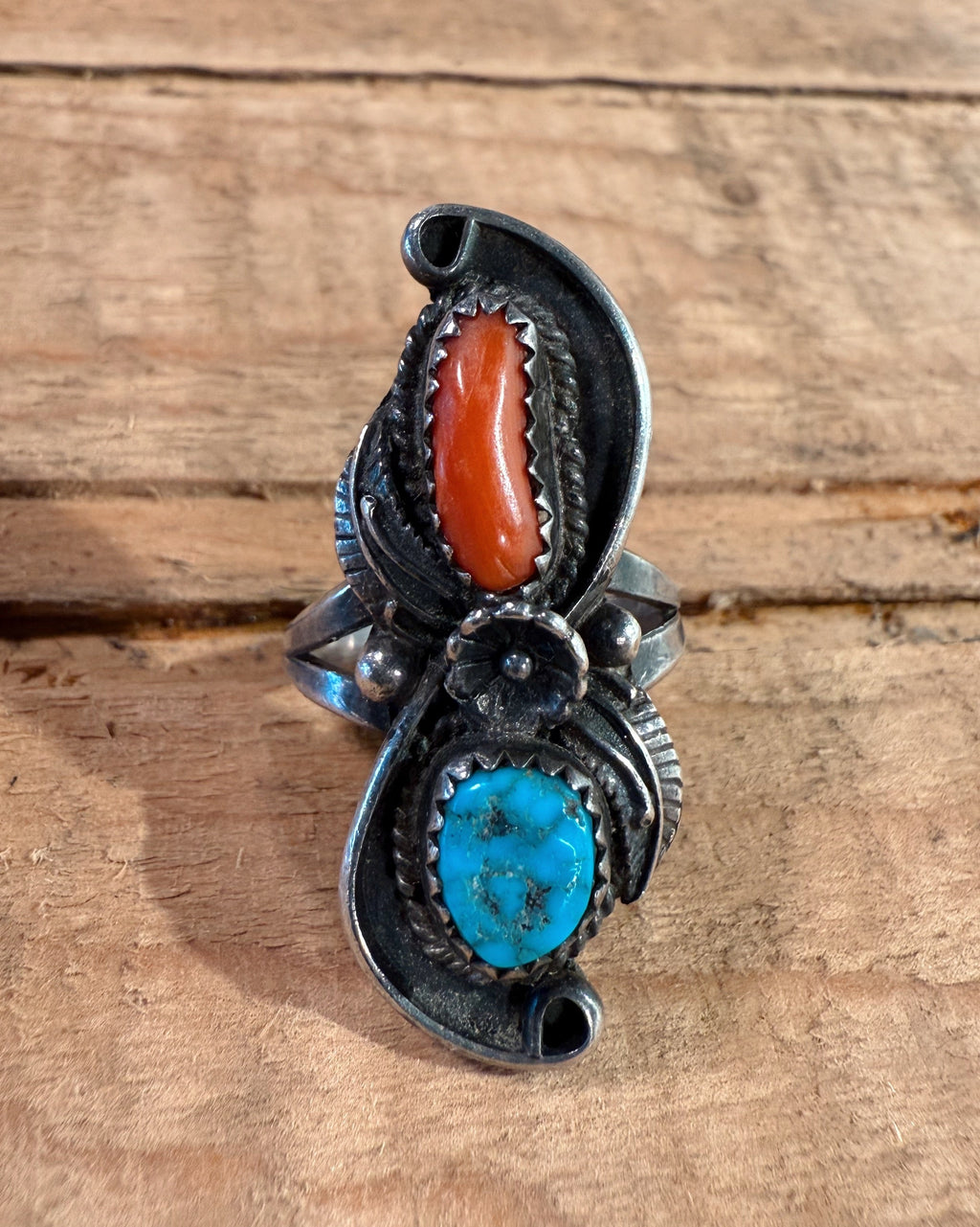 Sterling Silver Navajo Coral/Turquoise Ring