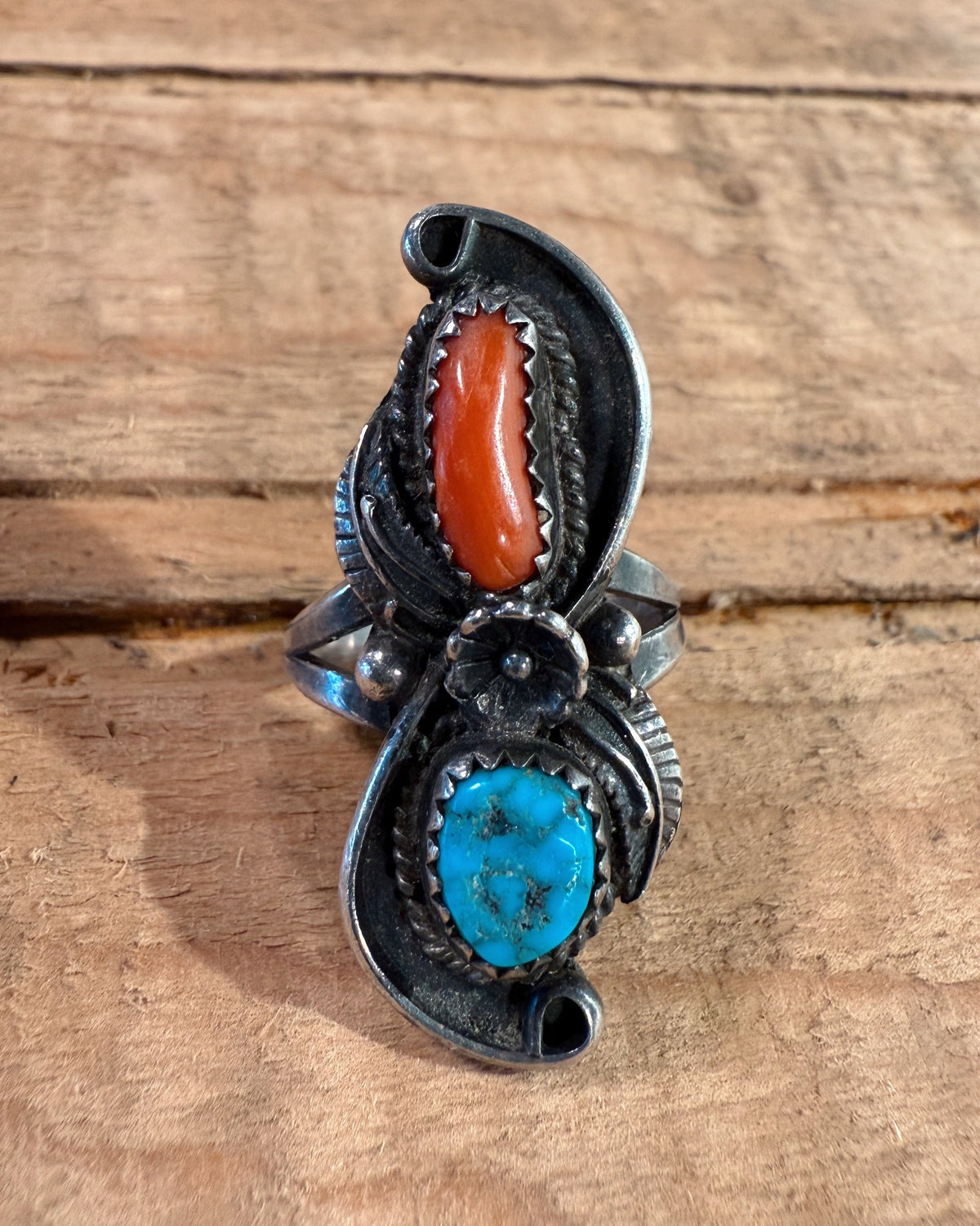 Sterling Silver Navajo Coral/Turquoise Ring