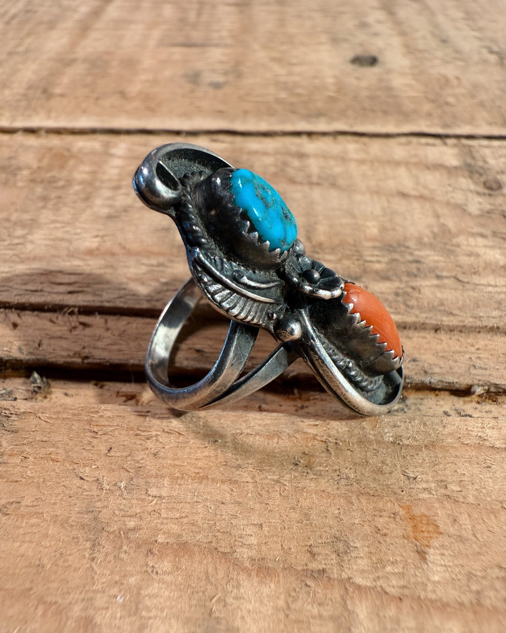 Sterling Silver Navajo Coral/Turquoise Ring