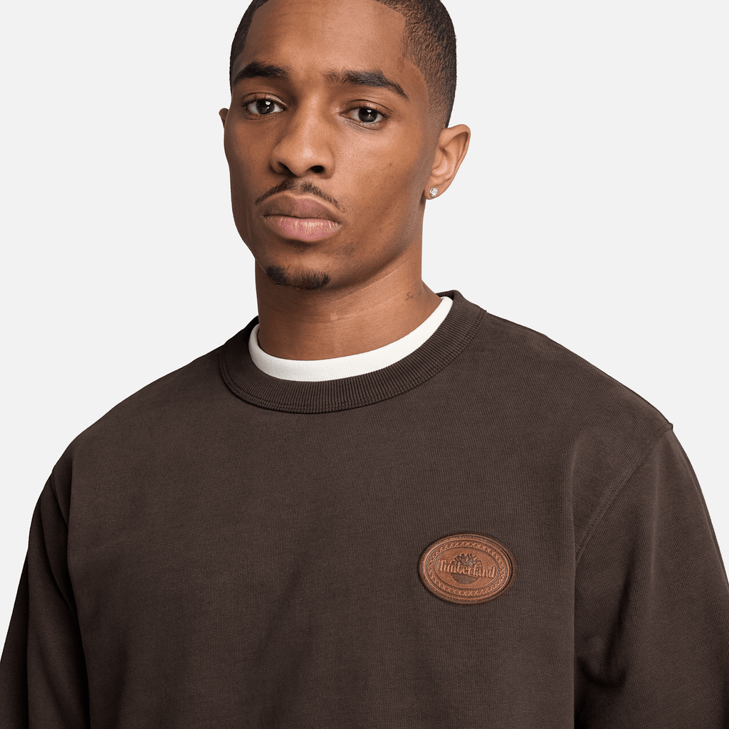 Mens Leather Patch Crew Sweatshirt TBL Dark Brown ALT3