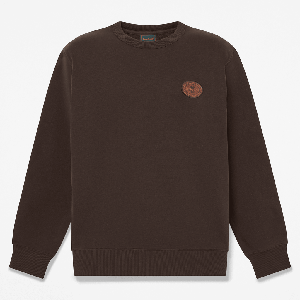 Mens Leather Patch Crew Sweatshirt TBL Dark Brown HERO