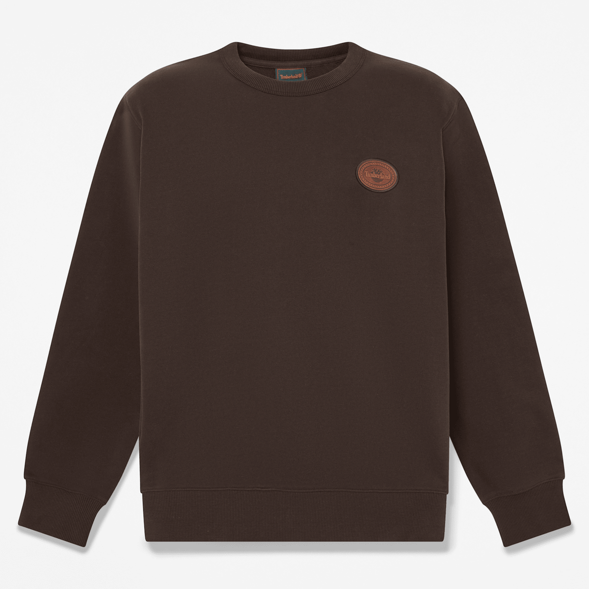 Mens Leather Patch Crew Sweatshirt TBL Dark Brown HERO
