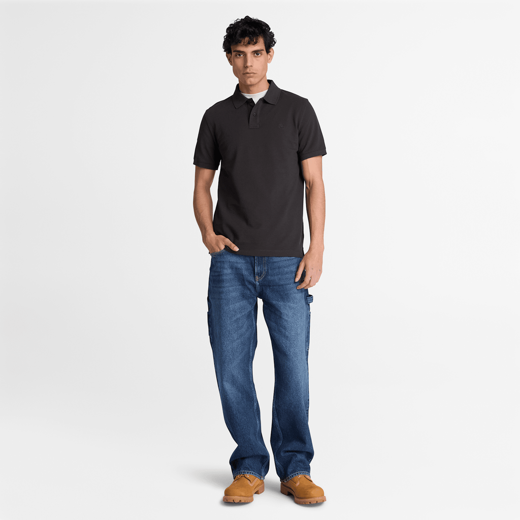Mens Oyster River Regular ShortSleeve Polo TBL Black ALT2