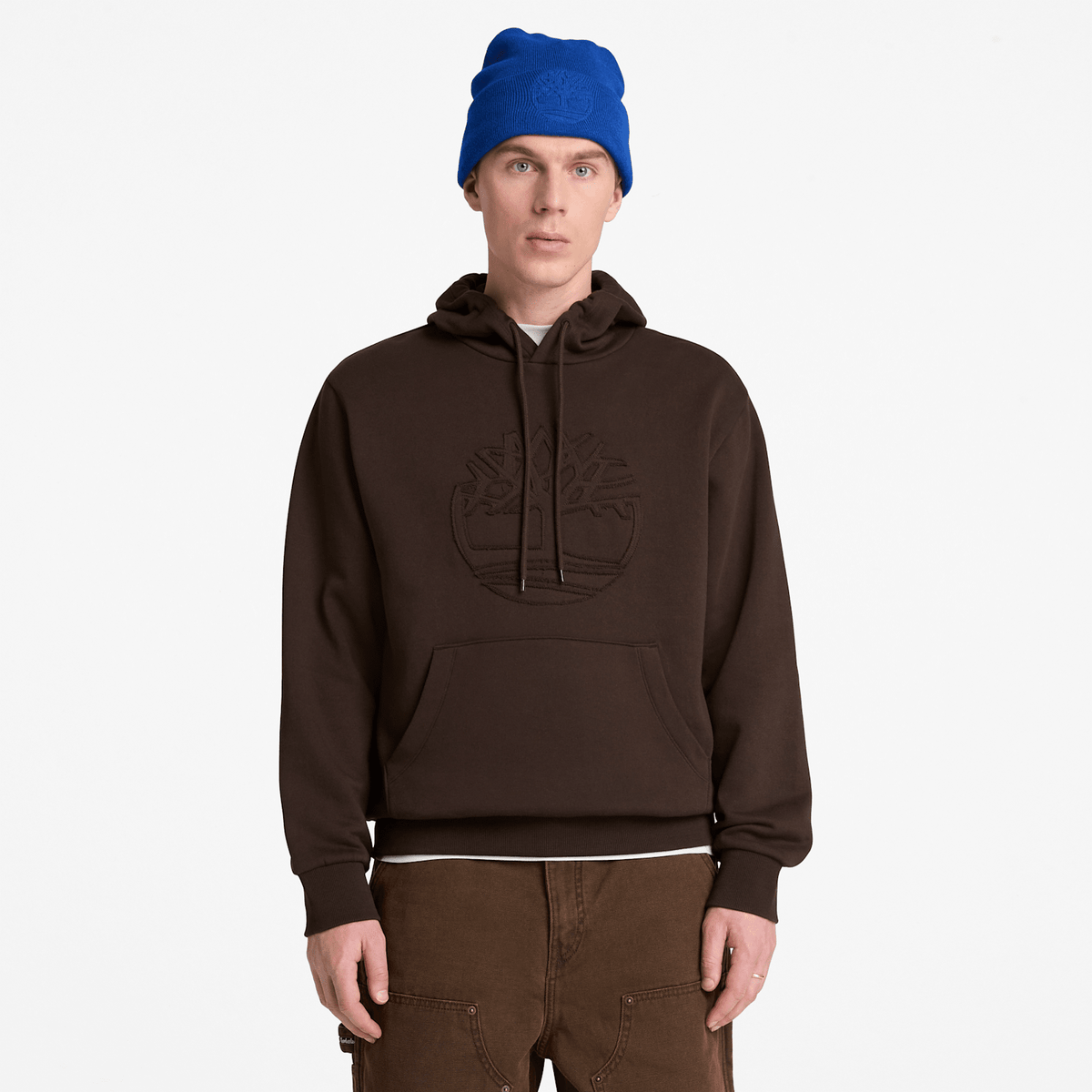 Mens Wareham Tree Logo Patch Hoodie TBL Dark Brown ALT1