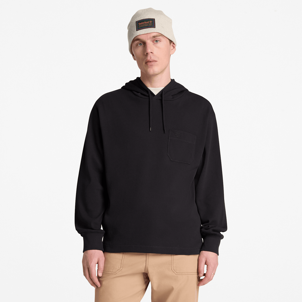 Mens Wharf River Waffle Hoodie TBL Black ALT1