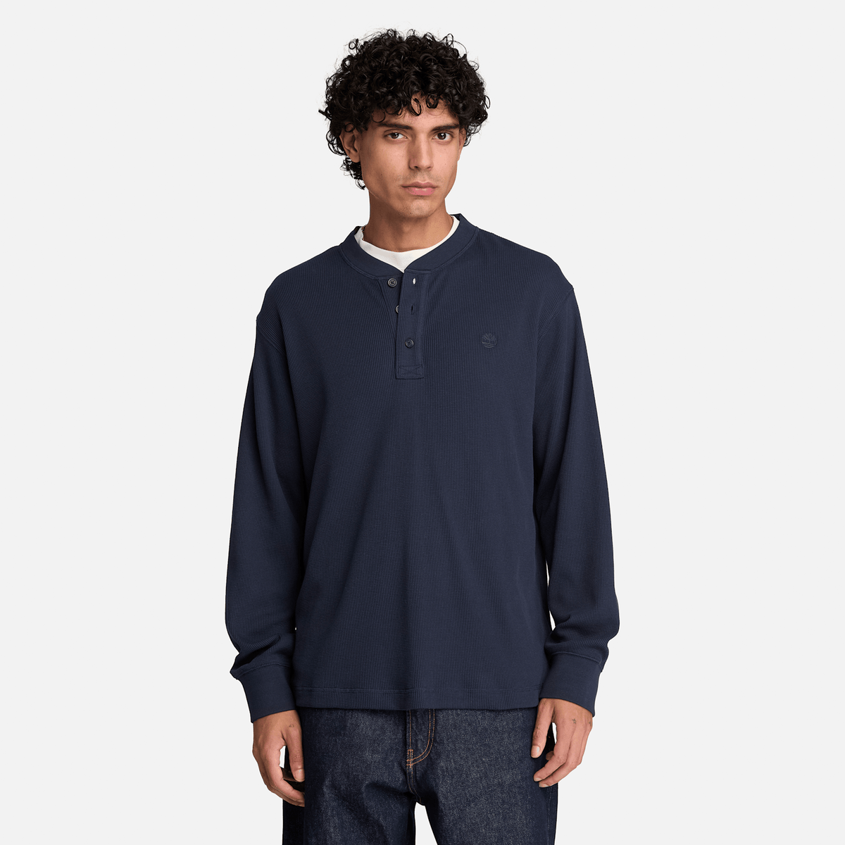 Mens Wharf River Waffle LongSleeve Polo TBL Dark Sapphire ALT1