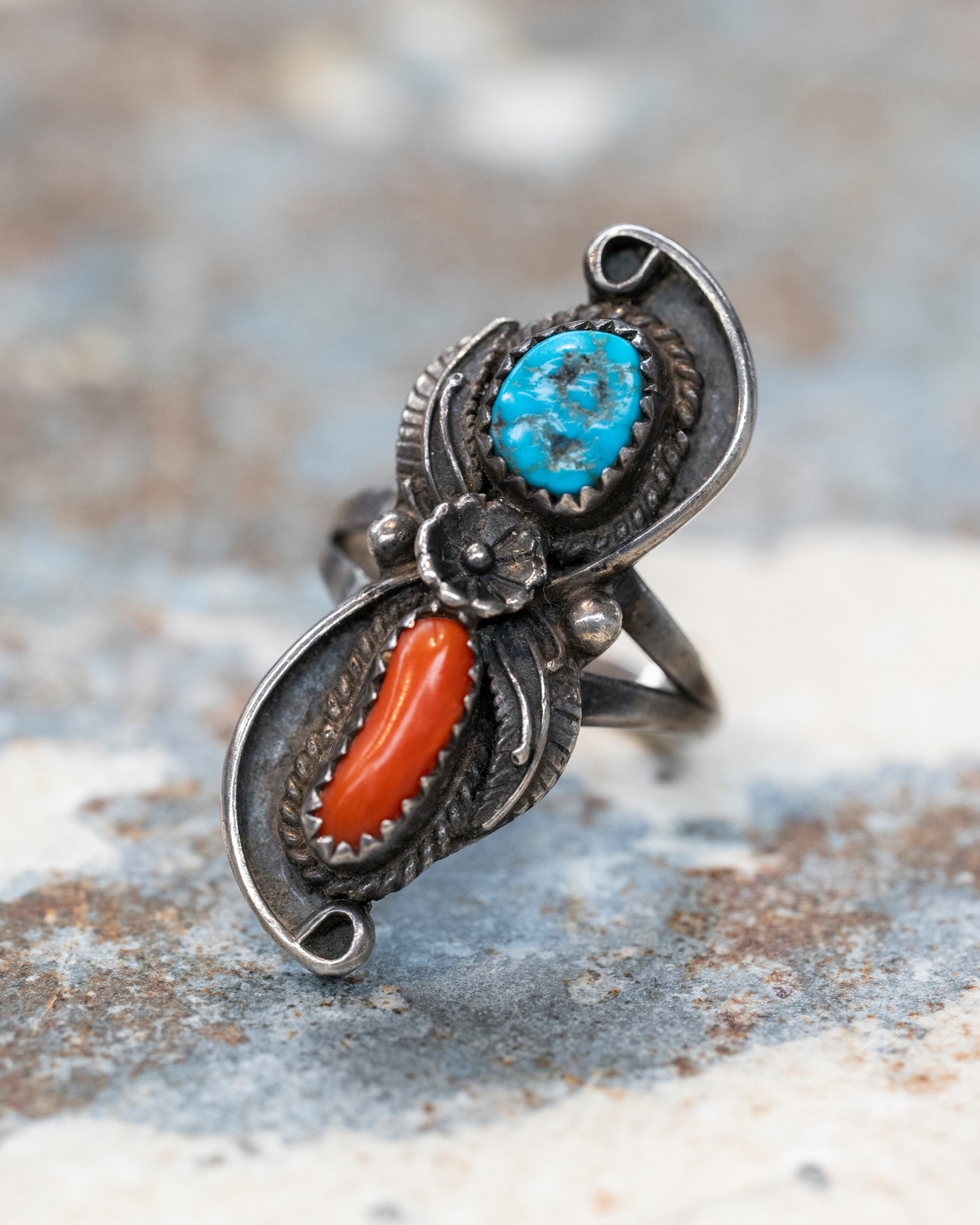 Sterling Silver Navajo Coral/Turquoise Ring