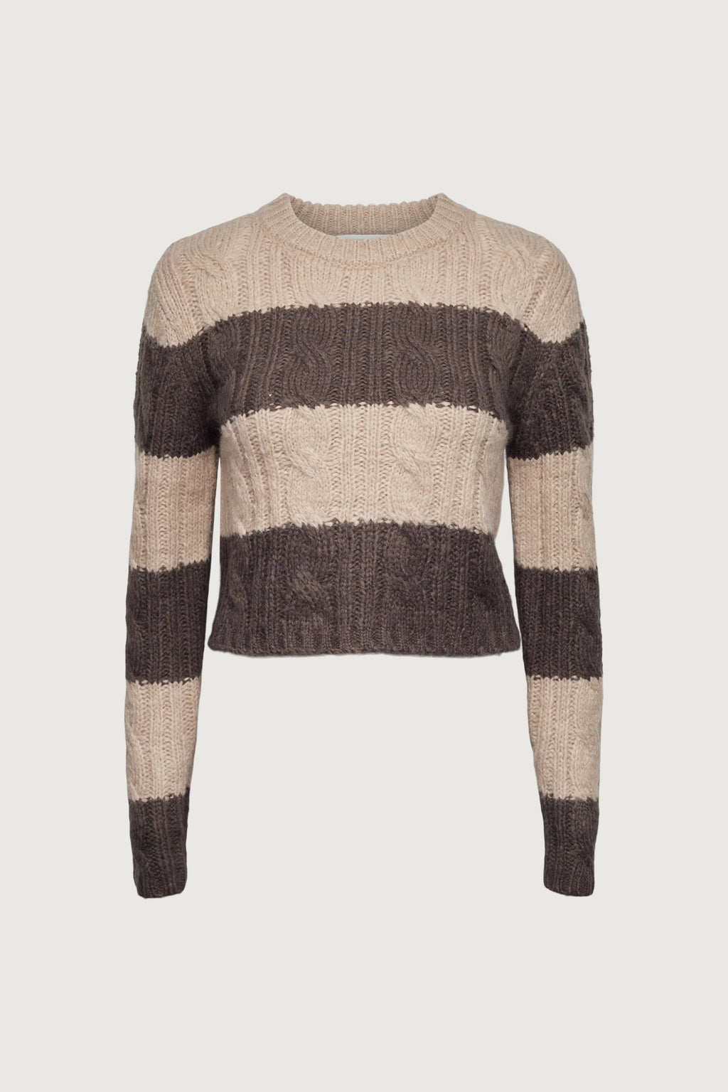 STRIPED CABLE KNIT CROPPED SWEATER