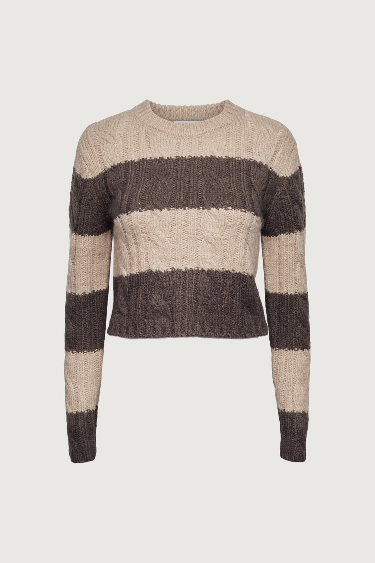 STRIPED CABLE KNIT CROPPED SWEATER